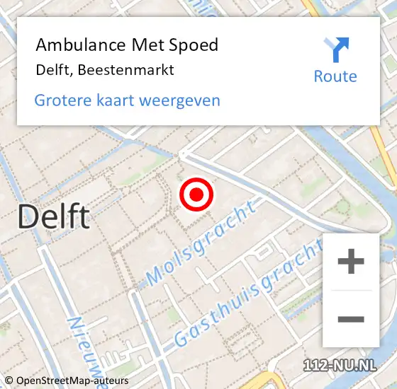 Locatie op kaart van de 112 melding: Ambulance Met Spoed Naar Delft, Beestenmarkt op 22 november 2024 22:38