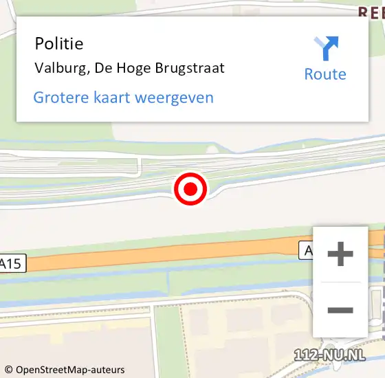 Locatie op kaart van de 112 melding: Politie Valburg, De Hoge Brugstraat op 22 november 2024 23:27