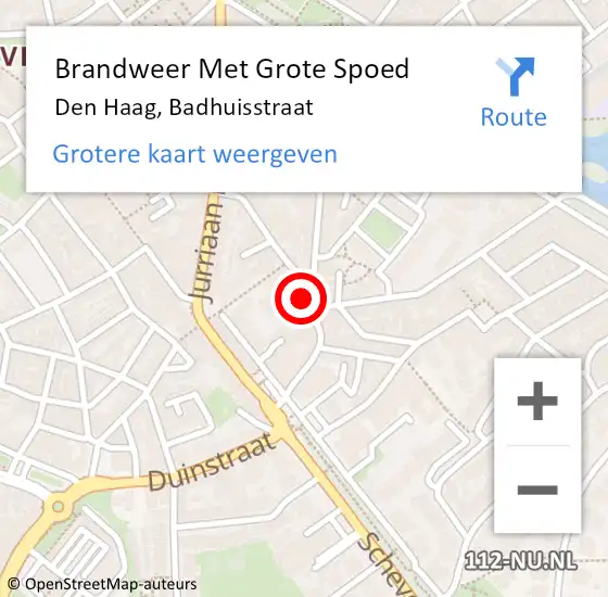 Locatie op kaart van de 112 melding: Brandweer Met Grote Spoed Naar Den Haag, Badhuisstraat op 22 november 2024 23:33