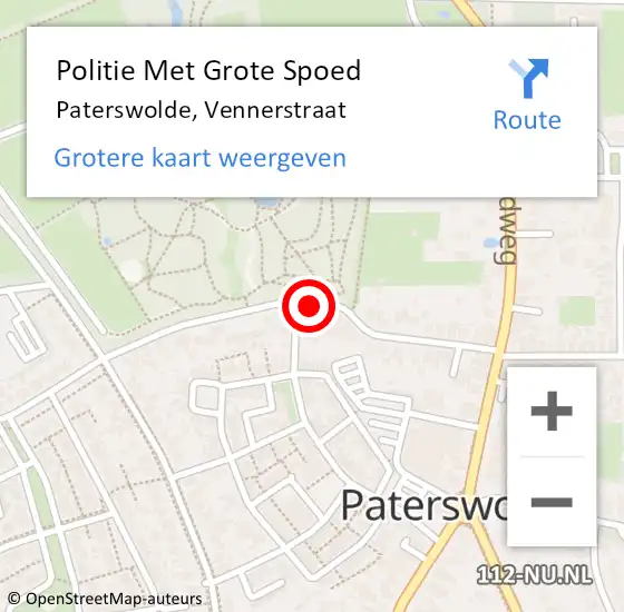 Locatie op kaart van de 112 melding: Politie Met Grote Spoed Naar Paterswolde, Vennerstraat op 22 november 2024 23:34