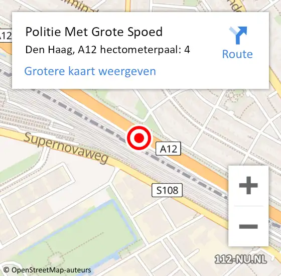 Locatie op kaart van de 112 melding: Politie Met Grote Spoed Naar Den Haag, A12 hectometerpaal: 4 op 22 november 2024 23:42