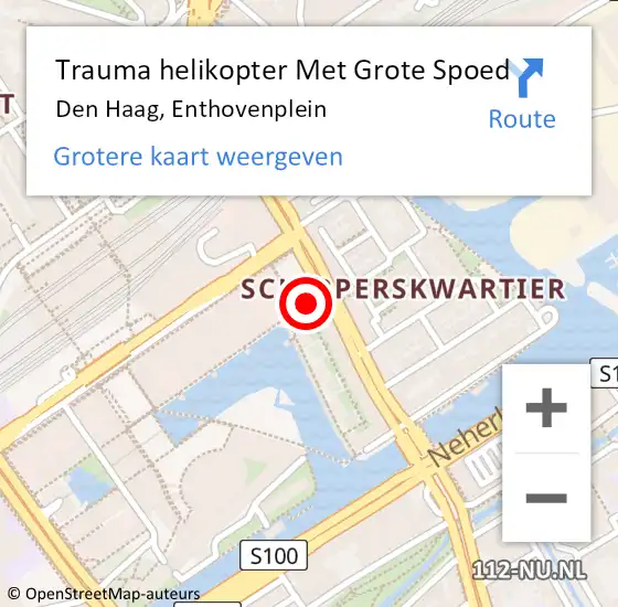 Locatie op kaart van de 112 melding: Trauma helikopter Met Grote Spoed Naar Den Haag, Enthovenplein op 23 november 2024 00:05