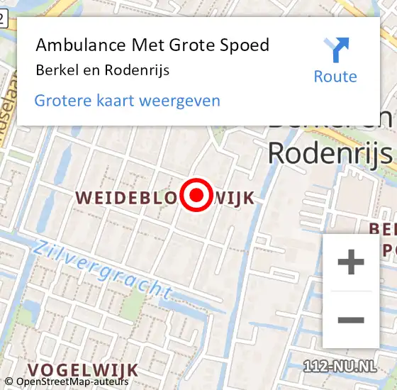 Locatie op kaart van de 112 melding: Ambulance Met Grote Spoed Naar Berkel en Rodenrijs op 23 november 2024 00:48