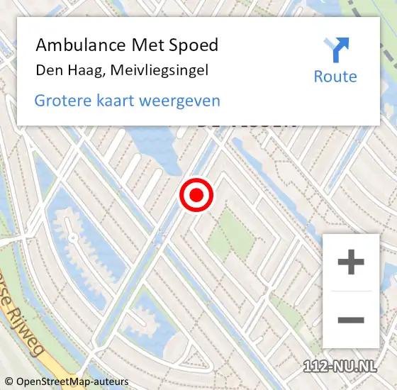 Locatie op kaart van de 112 melding: Ambulance Met Spoed Naar Den Haag, Meivliegsingel op 23 november 2024 01:09