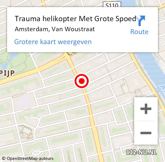 Locatie op kaart van de 112 melding: Trauma helikopter Met Grote Spoed Naar Amsterdam, Van Woustraat op 23 november 2024 02:43