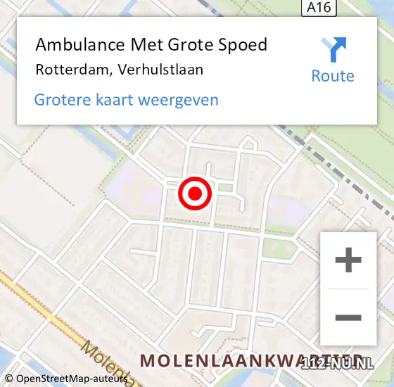 Locatie op kaart van de 112 melding: Ambulance Met Grote Spoed Naar Rotterdam, Verhulstlaan op 23 november 2024 04:00