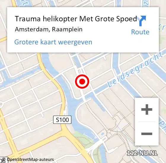 Locatie op kaart van de 112 melding: Trauma helikopter Met Grote Spoed Naar Amsterdam, Raamplein op 23 november 2024 05:25