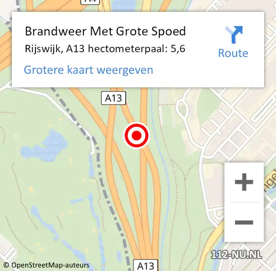 Locatie op kaart van de 112 melding: Brandweer Met Grote Spoed Naar Rijswijk, A13 hectometerpaal: 5,6 op 23 november 2024 05:34