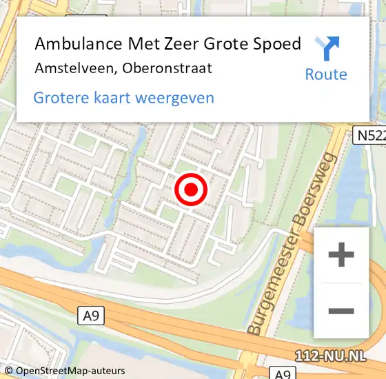 Locatie op kaart van de 112 melding: Ambulance Met Zeer Grote Spoed Naar Amstelveen, Oberonstraat op 23 november 2024 08:15