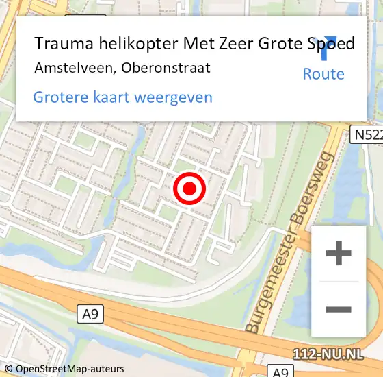 Locatie op kaart van de 112 melding: Trauma helikopter Met Zeer Grote Spoed Naar Amstelveen, Oberonstraat op 23 november 2024 08:15