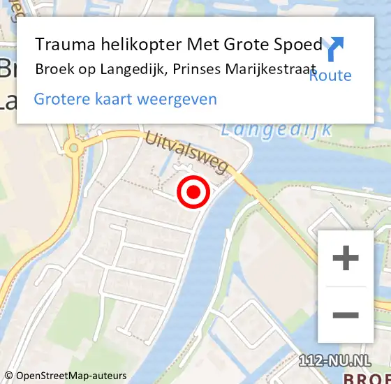 Locatie op kaart van de 112 melding: Trauma helikopter Met Grote Spoed Naar Broek op Langedijk, Prinses Marijkestraat op 23 november 2024 08:23