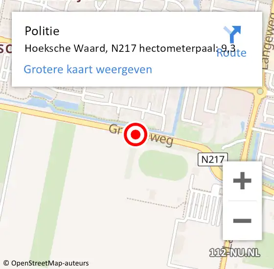 Locatie op kaart van de 112 melding: Politie Hoeksche Waard, N217 hectometerpaal: 9,3 op 23 november 2024 08:47