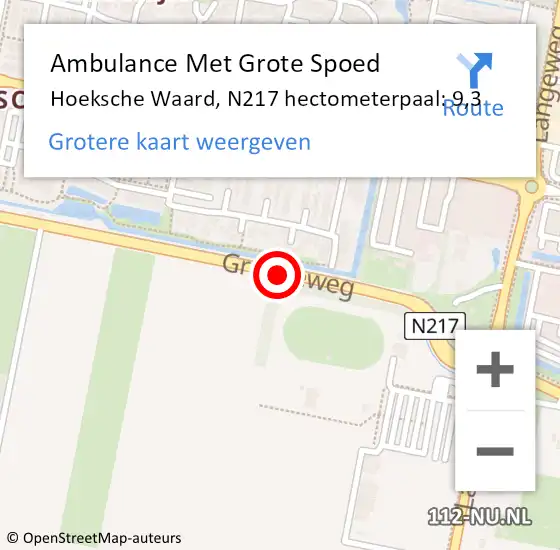 Locatie op kaart van de 112 melding: Ambulance Met Grote Spoed Naar Hoeksche Waard, N217 hectometerpaal: 9,3 op 23 november 2024 08:47