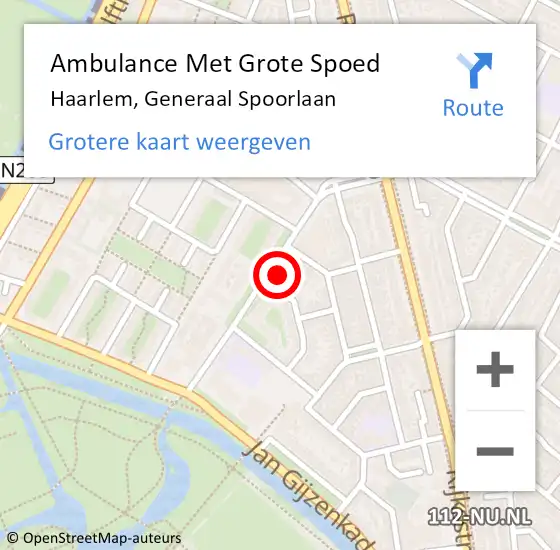 Locatie op kaart van de 112 melding: Ambulance Met Grote Spoed Naar Haarlem, Generaal Spoorlaan op 23 november 2024 08:57