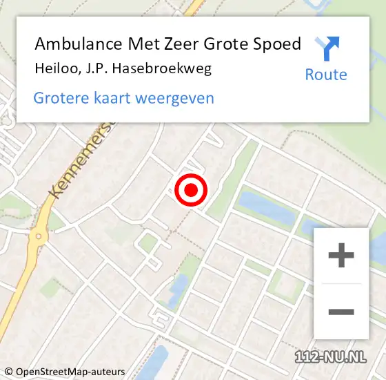 Locatie op kaart van de 112 melding: Ambulance Met Zeer Grote Spoed Naar Heiloo, J.P. Hasebroekweg op 23 november 2024 09:37