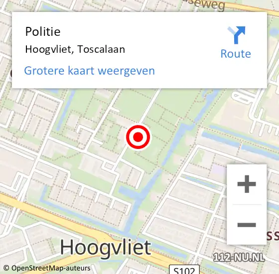 Locatie op kaart van de 112 melding: Politie Hoogvliet, Toscalaan op 23 november 2024 11:14