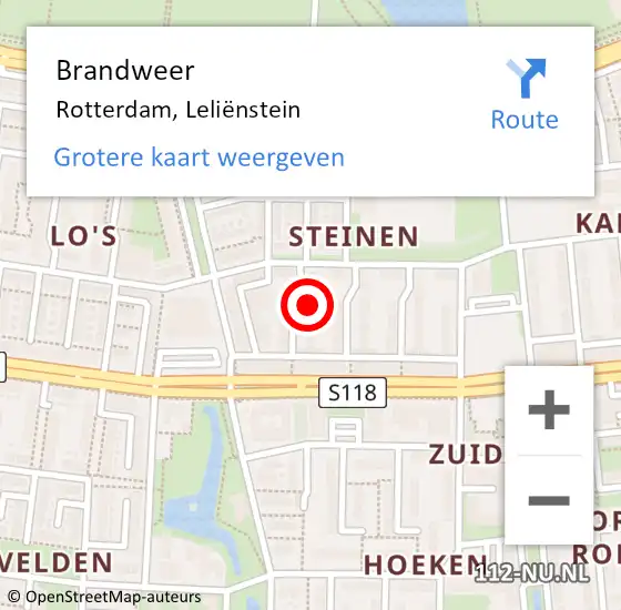 Locatie op kaart van de 112 melding: Brandweer Rotterdam, Leliënstein op 23 november 2024 11:18