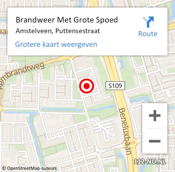 Locatie op kaart van de 112 melding: Brandweer Met Grote Spoed Naar Amstelveen, Puttensestraat op 23 november 2024 11:20