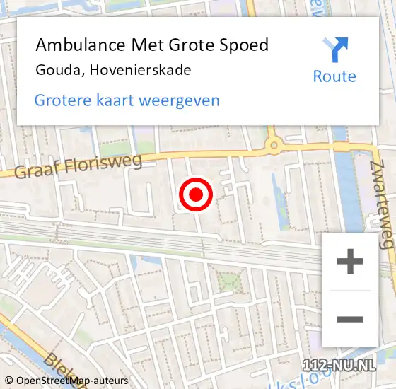 Locatie op kaart van de 112 melding: Ambulance Met Grote Spoed Naar Gouda, Hovenierskade op 23 november 2024 11:49