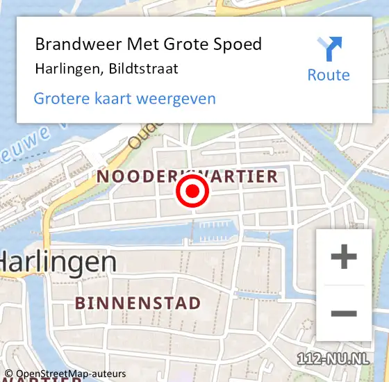 Locatie op kaart van de 112 melding: Brandweer Met Grote Spoed Naar Harlingen, Bildtstraat op 23 november 2024 11:59