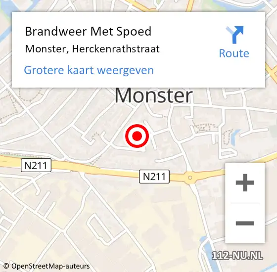 Locatie op kaart van de 112 melding: Brandweer Met Spoed Naar Monster, Herckenrathstraat op 23 november 2024 12:02