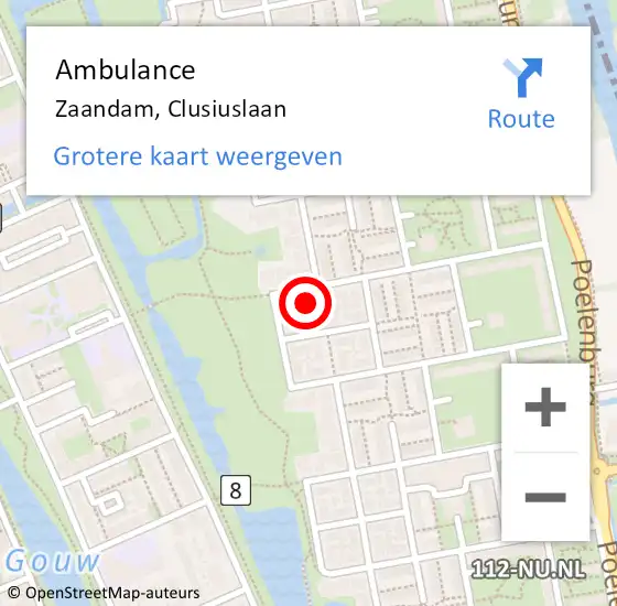 Locatie op kaart van de 112 melding: Ambulance Zaandam, Clusiuslaan op 23 november 2024 12:04