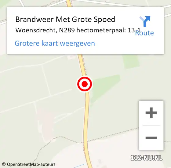 Locatie op kaart van de 112 melding: Brandweer Met Grote Spoed Naar Woensdrecht, N289 hectometerpaal: 13,1 op 23 november 2024 12:35