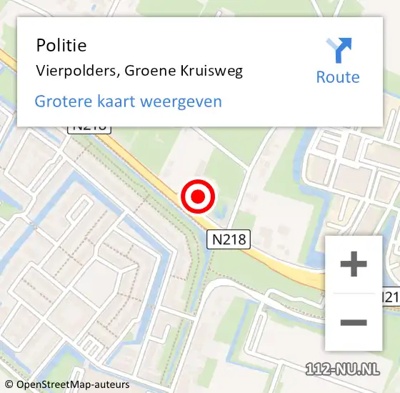 Locatie op kaart van de 112 melding: Politie Vierpolders, Groene Kruisweg op 27 oktober 2014 21:34