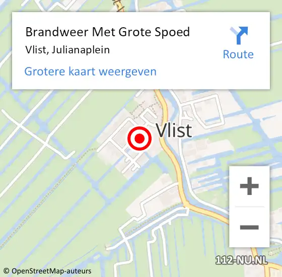 Locatie op kaart van de 112 melding: Brandweer Met Grote Spoed Naar Vlist, Julianaplein op 23 november 2024 12:57