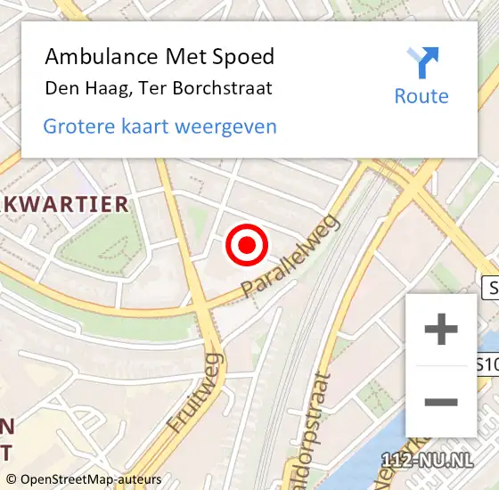 Locatie op kaart van de 112 melding: Ambulance Met Spoed Naar Den Haag, Ter Borchstraat op 23 november 2024 12:58