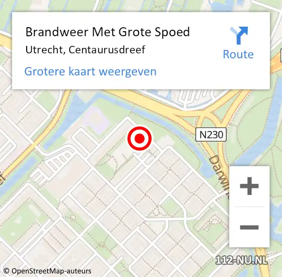 Locatie op kaart van de 112 melding: Brandweer Met Grote Spoed Naar Utrecht, Centaurusdreef op 23 november 2024 13:04