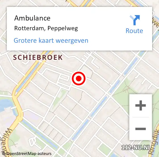 Locatie op kaart van de 112 melding: Ambulance Rotterdam, Peppelweg op 23 november 2024 13:11