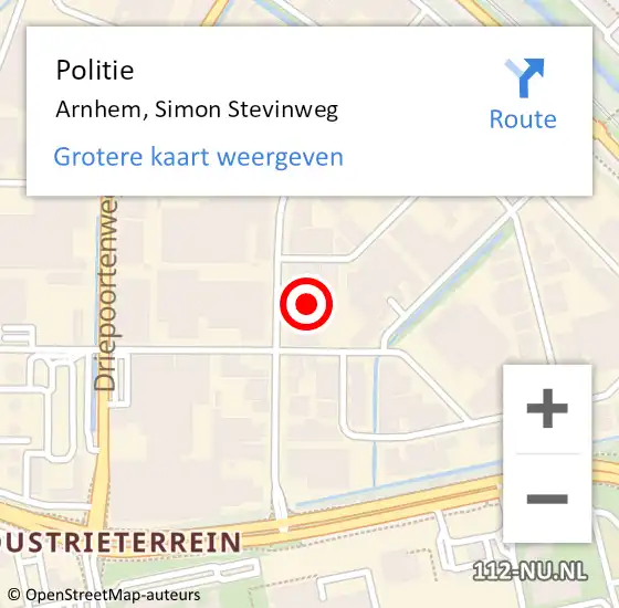 Locatie op kaart van de 112 melding: Politie Arnhem, Simon Stevinweg op 23 november 2024 13:44