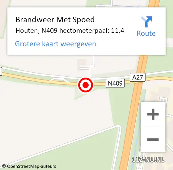 Locatie op kaart van de 112 melding: Brandweer Met Spoed Naar Houten, N409 hectometerpaal: 11,4 op 23 november 2024 14:14