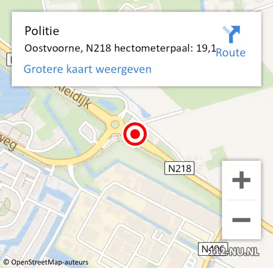 Locatie op kaart van de 112 melding: Politie Oostvoorne, N218 hectometerpaal: 19,1 op 27 oktober 2014 21:52