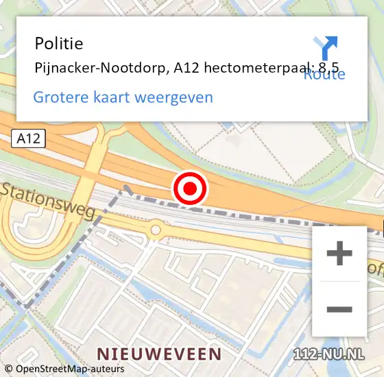 Locatie op kaart van de 112 melding: Politie Pijnacker-Nootdorp, A12 hectometerpaal: 8,5 op 23 november 2024 15:11