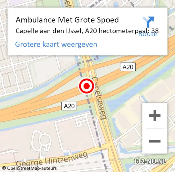 Locatie op kaart van de 112 melding: Ambulance Met Grote Spoed Naar Capelle aan den IJssel, A20 hectometerpaal: 38 op 23 november 2024 15:31