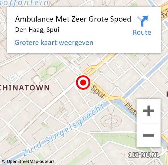 Locatie op kaart van de 112 melding: Ambulance Met Zeer Grote Spoed Naar Den Haag, Spui op 23 november 2024 16:08