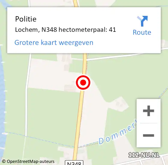 Locatie op kaart van de 112 melding: Politie Lochem, N348 hectometerpaal: 41 op 23 november 2024 16:15