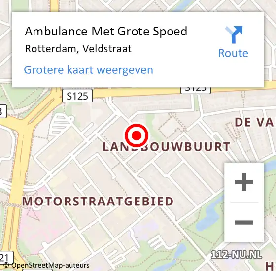 Locatie op kaart van de 112 melding: Ambulance Met Grote Spoed Naar Rotterdam, Veldstraat op 23 november 2024 16:23