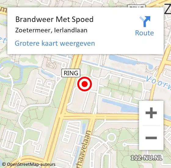 Locatie op kaart van de 112 melding: Brandweer Met Spoed Naar Zoetermeer, Ierlandlaan op 23 november 2024 16:37