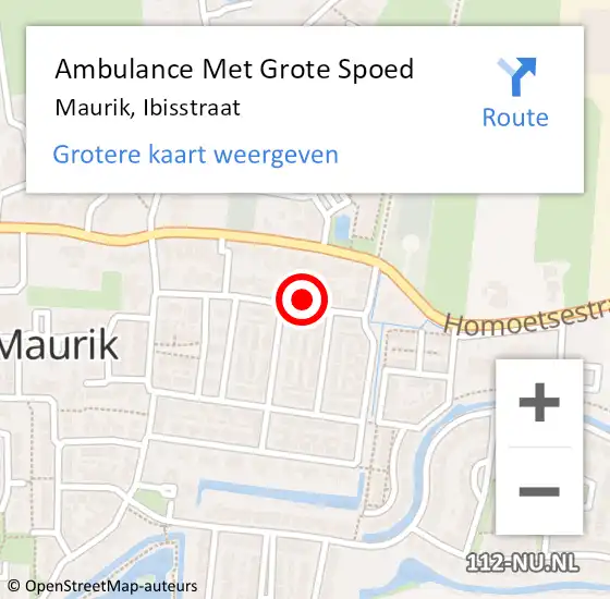 Locatie op kaart van de 112 melding: Ambulance Met Grote Spoed Naar Maurik, Ibisstraat op 27 oktober 2014 22:20