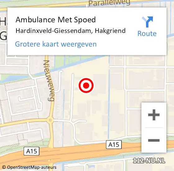 Locatie op kaart van de 112 melding: Ambulance Met Spoed Naar Hardinxveld-Giessendam, Hakgriend op 23 november 2024 17:08