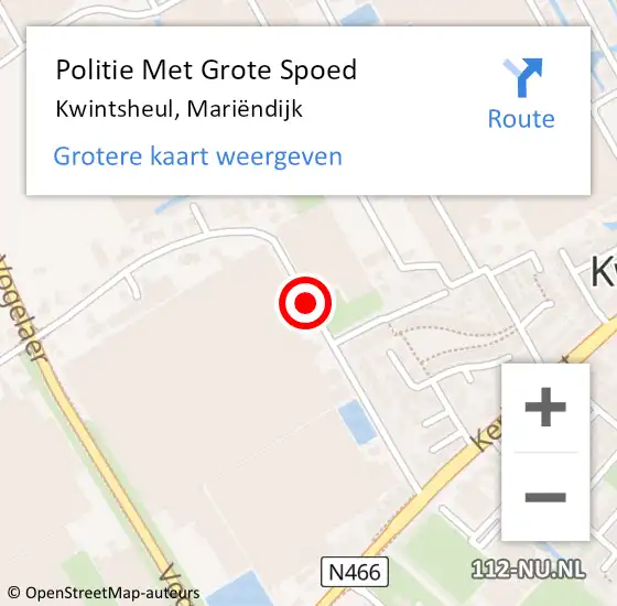 Locatie op kaart van de 112 melding: Politie Met Grote Spoed Naar Kwintsheul, Mariëndijk op 23 november 2024 17:25