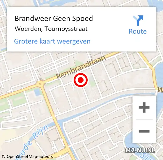 Locatie op kaart van de 112 melding: Brandweer Geen Spoed Naar Woerden, Tournoysstraat op 23 november 2024 17:35