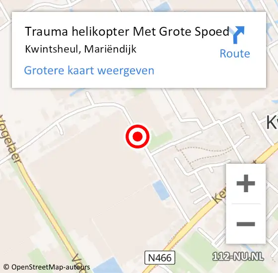 Locatie op kaart van de 112 melding: Trauma helikopter Met Grote Spoed Naar Kwintsheul, Mariëndijk op 23 november 2024 17:39