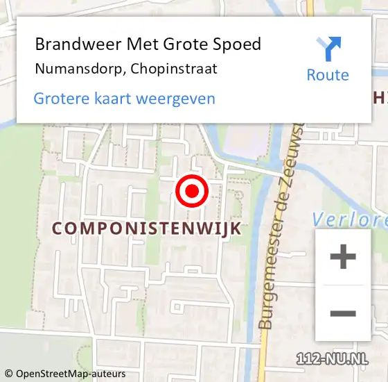 Locatie op kaart van de 112 melding: Brandweer Met Grote Spoed Naar Numansdorp, Chopinstraat op 23 november 2024 17:39