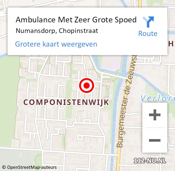 Locatie op kaart van de 112 melding: Ambulance Met Zeer Grote Spoed Naar Numansdorp, Chopinstraat op 23 november 2024 17:40