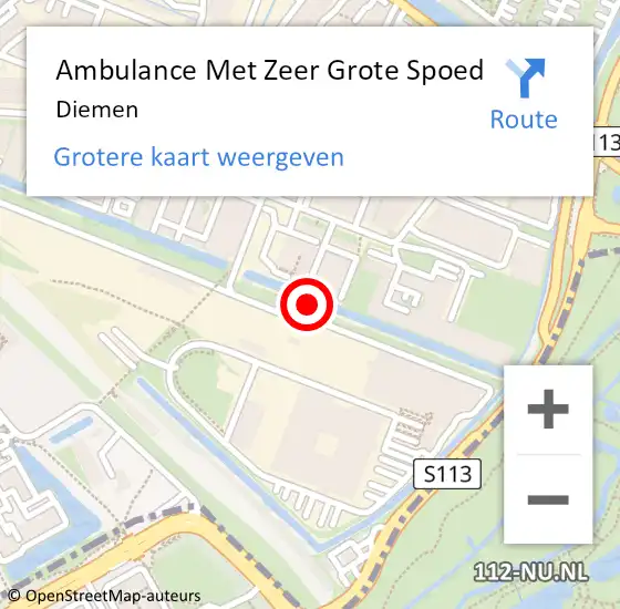 Locatie op kaart van de 112 melding: Ambulance Met Zeer Grote Spoed Naar Diemen op 23 november 2024 17:50