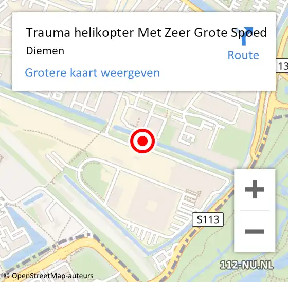 Locatie op kaart van de 112 melding: Trauma helikopter Met Zeer Grote Spoed Naar Diemen op 23 november 2024 17:51